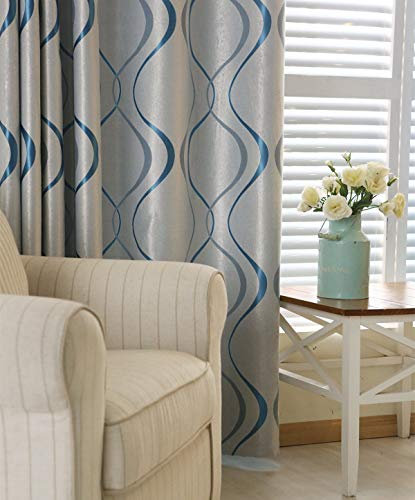 2 Panels Set Modern Striped Curtains for Living Room (Blue, 2 x 66x72 Inch)