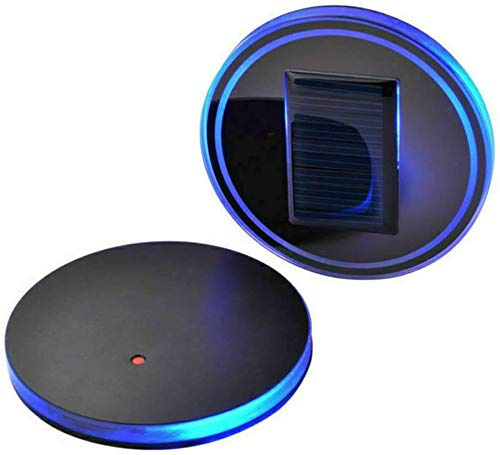 SUNWAN Solar LED Cup Holder Light 2 PCS Blue LED Car Cup Coasters, Waterproof Bottle Drinks Pad Mats Car Atmosphere Lamps