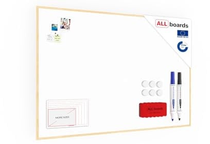 ALLboards Whiteboard with Wooden Frame 180x120cm, Magnetic Board Dry Wipe Dry Erase