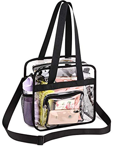 WENTS Bib Bag Tragetasche mit Reißverschlusstaschen Durchsichtige Tragetasche Transparent Kulturtasche PVC Kosmetiktasche mit Schultergurt und Reißverschluss