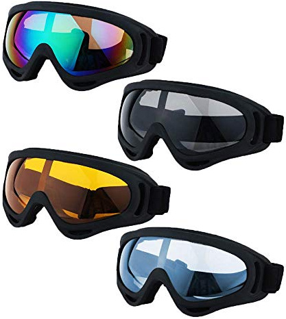 LJDJ Lot de 4 lunettes de ski – Lunettes de protection UV 400 réglables pour moto, sports de plein air, lunettes de soleil militaires anti-poussière, pour enfants, garçons, filles, jeunes, hommes et