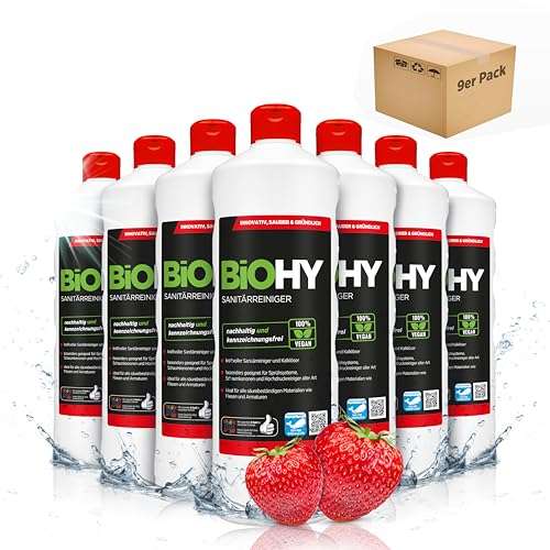 BiOHY Detergente per bagno (9 bottiglie da 1l) | Concentrato decalcificante per ambienti sanitari | profumo gradevole e fresco | EXTRA FORTE (Sanitärreiniger)