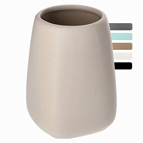KADAX Badezimmerbecher, Zahnputzbecher aus Keramik, Badezimmer Cup, Zahnbürstenhalter für Bad, Zahnbürste, Zahnpasta, Aufbewahrung, Wasser Cup, mattiert, Becher (Beige)