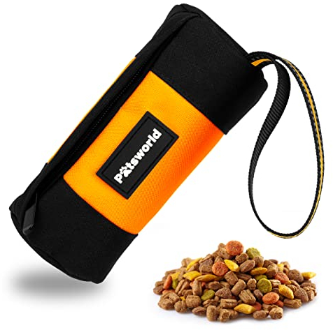 Pätsworld Hunde Futterbeutel 7x18 cm - Robuster Apportierdummy für Hunde - Futterdummy für das Hundetraining - Premium Hunde Dummy - Trainingsdummy für Leckerlies, Trocken- & Nassfutter (Orange)