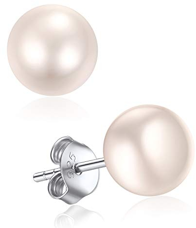 ChicSilver Orecchini Perle Argento 925 in Oro Bianco, Orecchini di Perle Donna Semplici con Taglia 8MM, Orecchini Perla Donna Eleganti, Idee Regalo per Compleanno/Matrimorio/Anniversario/Laurea
