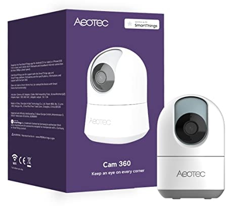 AEOTEC SmartThings WLAN IP Kamera WLAN | Überwachungskamera | 1080p Full HD Auflösung | Nachtsicht | 360° Personenerkennung | Bewegungsverfolgung Rundumblick 2-Wege-Audio | GP-AEOCAMEU