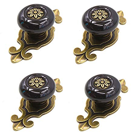 Poignée Ronde Rétro en Alliage de Zinc Poignées Rondes de Boutons de Meubles Porcelaine Céramique Bouton de Porte Céramique Crème avec Vis Accessoires pour Tiroir,Armoire,Chambre 4 pièces (Noir)