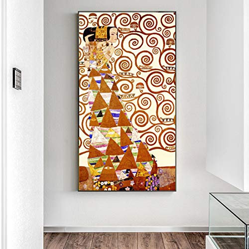 Gustav Klimt Der Lebensbaum Bild Mit Edlem Passepartout Wand Bilder Kunstdruck Poster Wohnzimmer XXL Abstrakt Kunst Leinwand 45x90cm(18x35in) Ungerahmt