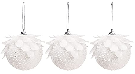 SLDHFE Christbaumkugeln, 8 cm, weiße Glitzerkugeln mit Blütenblättern, unzerbrechliche Christbaumkugeln, Weihnachtskugeln zum Aufhängen, für Weihnachten, Party 6 Stück