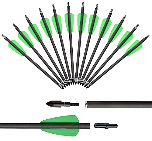 Huntingdoor 12er Carbon Armbrust Bolzen Pfeile 7,5 Bogenschießen Armbrustbolzen für Armbrust Adder Cobra System Jagd Armbrustpfeile mit 2 Flügelschraubel Ersatz Pfeilspitze Spitze