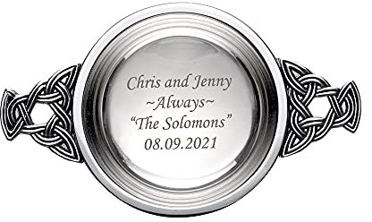 EIO Gifts - Personalised 3 Scottish Chrome Quaich Cup - Engraved Silver Celtic Bowl, Ideal for Weddings, Engagements, Burns Night, Whisky Tasting, Christmas Gifts.