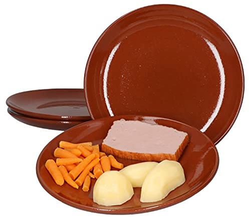 MamboCat Set de 4 Assiettes à gâteaux en Terre Cuite Ø 23 cm 4 Personnes Assiette à Dessert Assiette à Salade Garniture Glace méditerranéenne Pièce Unique Faite à la Main Marché médiéval