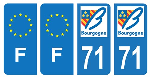 HADEXIA – Juego de 4 pegatinas para placa de matrícula de coche, departamento 71, con aroma a hermano, región de Borgoña y F Francia Europa