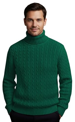 janisramone Mens High Polo Roll Neck Jumper Long Sleeve Cable Knitted Casual Winter Sweater Pullover