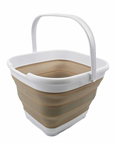 SAMMART 10L (2.6 gallon) Collapsible Rectangular Handy Basket/Bucket (White/Latte, 1)