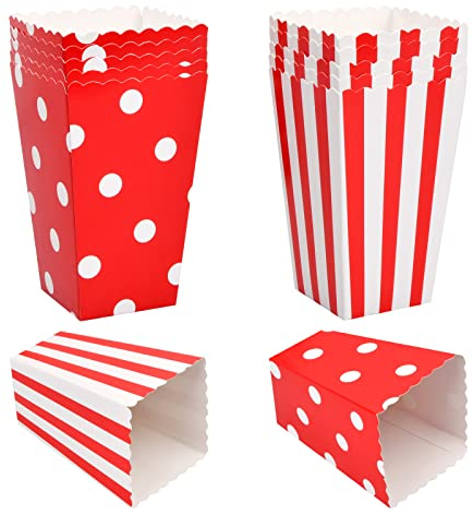Jinlaili 12 Piezas Cajas de Palomitas Pequeñas, Caja de Palomitas de Maíz, Cartones de Palomitas, Caja de Bocadillos para Fiesta, Contenedor de Palomitas Blancas y Rojas para Cumpleaños Boda Fiesta