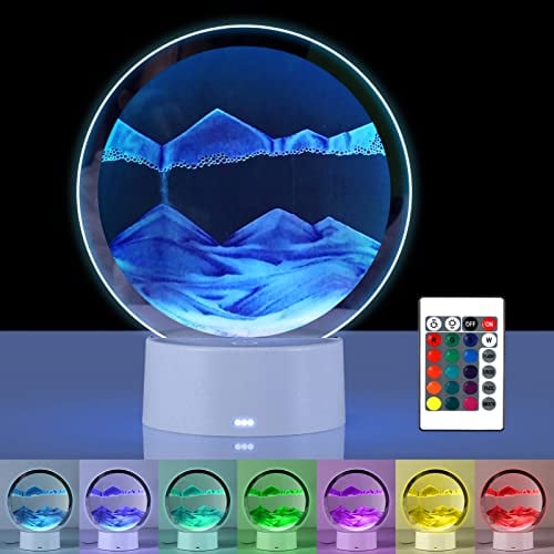 Joycabin Sandbilder, 3D Dynamisches Mit LED und Fernsteuerung, 360° Drehen Sanduhr Sandscape Lichts, Bewegende Sandkunst Für Heim, Büro, Dekoration, Desktop Kunst, Geschenke