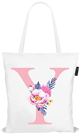 Fmeida Bolsa de lona con inicial, bolsa de regalo personalizada para bodas, cumpleaños, playa, vacaciones, bolsa de compras reutilizable para mujeres, mamá, profesores, amigos, damas de honor, letra Y