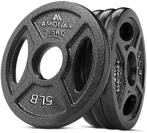 Amonax Hantelscheiben Set, 2,5kg, 5kg, 10kg Hantel Set für 50mm Olympia Gewichte Hantel Bar, Metall Hantelscheiben für Gewichtheben und Hip Thrust, hantelscheiben gusseisen für das Home Gym