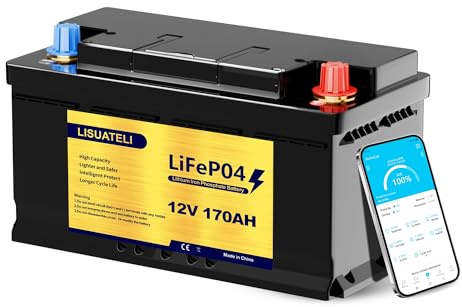 12V 170Ah LiFePO4 Batterie mit Bluetooth, Eingebautes 150A BMS, Lithium Eisenphosphat Akku, Tiefzyklus für Wohnmobil, Solaranlage, Boot, netzunabhängige Stromversorgung