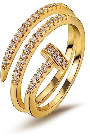Anten Pink 18K Vergoldete Ringe für Damen | Gold-Wickelring mit kubischem Zirkonia und Spiraldesign Gold Ring Exquisiter Statement-Schmuck für Mädchen Geschenke für Mütter Mädchen