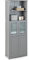 Multigot Bathroom Tall Cabinet, Freestanding Storage Floor Cupboard with Tempered Glass Door & Adjustable Shelves, Wooden Slim Organizer Shelf for Bedroom Living Room Kitchen (Grey)