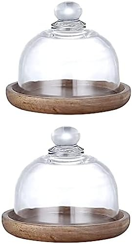 2 Stück Mini-Butterdose Aus Holz, Dessertteller Mit Glaskuppeldeckel, Transparente Butter Für Frischkäsekuchen,Hilarious123