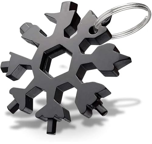 18-in-1 Snowflake Stainless Steel Multi-Tool Wrench Ring Screwdriver, Cycling Gifts for Men Multifunctional Portable Gadgets Outdoor Camping Durable and Portable Gifts (Black)