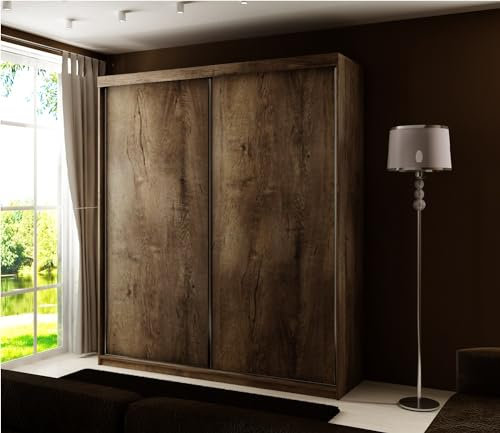 KIER FURNITURE Schiebegarderobe - Schrank Schlafzimmer – Schlafzimmerschrank – Wardrobe Bedroom – Kleiderschränke – Kleiderschrank Esche Dunkel – 150x200x62 cm