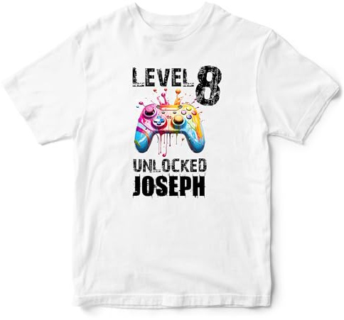 Personalised Paint Splatter Gaming T Shirt Kids Custom Level Unlocked Tee Boys Girls Gamepad Top