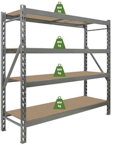TRUTZHOLM Schwerlastregal Emil 180x190x60 cm 3200 kg aus Stahl Stecksystem 4 Fachböden Pickregal Lagerregal Industrieregal Weitspannregal für Werkstatt Lagerhalle Garage