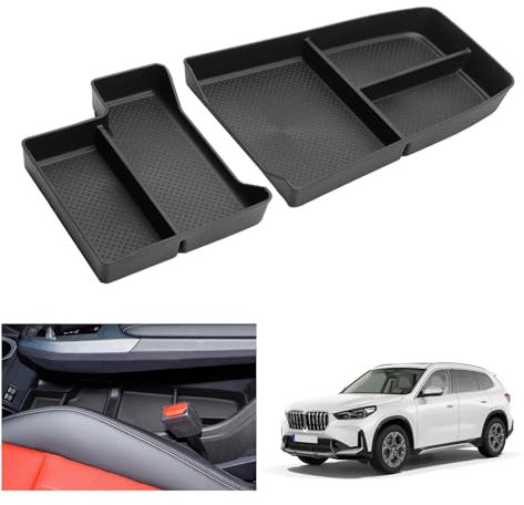 [2 Stück] GAFAT Kompatibel mit Neu BMW X1 U11 iX1 / X2 U10 iX2 2023 2024 2025 Mittelkonsole Aufbewahrungsbox, Neu X1 2023 Organizer Tray Unten die Mittelkonsole, TPE-Weichgummi, X1 U11 Zubehör