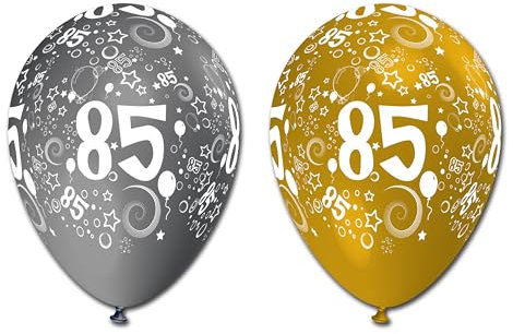 Latex-Luftballons 85 Geburtstag, ca. 30 cm, 10 Stück, silber gold