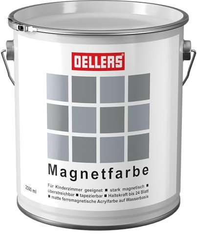 OELLERS Magnetfarbe, extra stark, magnetische Wandfarbe für innen, 2,5L/12m2, Grau, Farbe für Holz, Metall, Wände, Kinderzimmer geeignet, keine Vorbehandlung (Grau, 2,5 Liter)