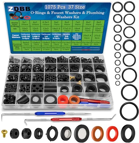 ZDBB Lot de 1075 rondelles de réparation de robinet et rondelles de tuyau, 37 tailles, en caoutchouc, pour tuyaux extérieurs, cuisine, joints d'étanchéité
