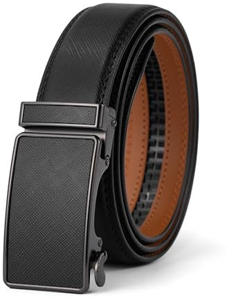 VRLEGEND Gürtel Herren Automatik Ledergürtel Ratsche Gürtel ohne Löcher für Business Anzug,Größe Angepasst,mit Geschenkbox (Schwarz-25767,Einstellbare 40W-44W=130cm