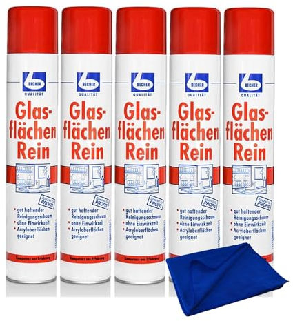 Reinigungsset SomosTrade für Glasflächen und Fenster - 5 Sprühdosen mit 500ml + Gratis Microfasertuch