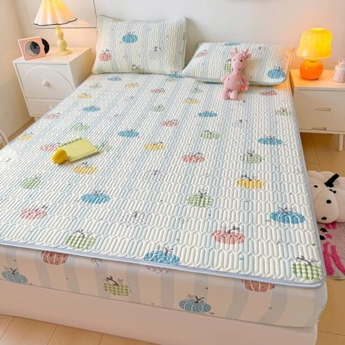 FOREPOTY Weiches und Bequemes Spannbetttuch,Sommer Coole Latex-Bettwäsche, Matratzenschoner Mit Cartoon-Aufdruck Für Kinderzimmer, Bettbezug Für Kinderzimmer, Obst, 150 * 200 cm (1 Stück)