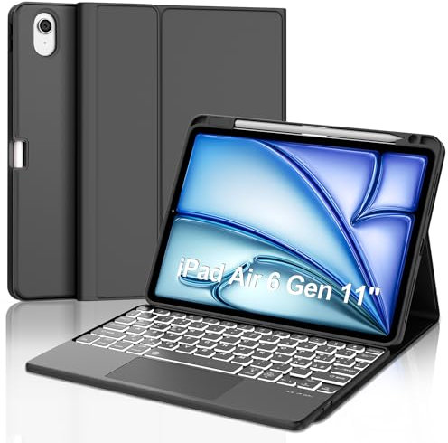 Occtingkind, Tastiera iPad Air 11 M2/M3, Custodia con Tastiera per iPad Air 11 2024/2025, Cover con Magnetica Retroilluminata Touchpad Bluetooth Keyboard per iPadAir 11, Italiano Layout, USB C, Nero