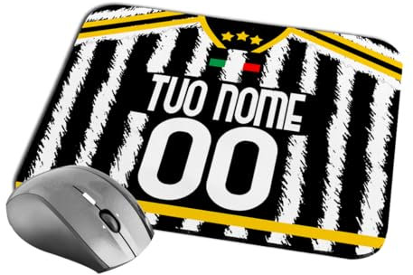 quickgadget Idea Regalo Tappetino Mouse Pad per Tifoso Bianco Nero 01 - Personalizzato con Nome e Numero - Perfetto per Ufficio e Gaming