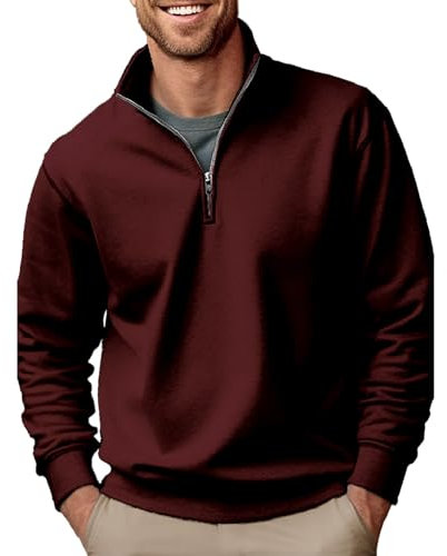Felpa da uomo in pile con mezza zip, felpa invernale spessa e calda, casual, tinta unita, cardigan, pullover sportivo, maglione con colletto alto, giacca a maniche lunghe, abbigliamento casual