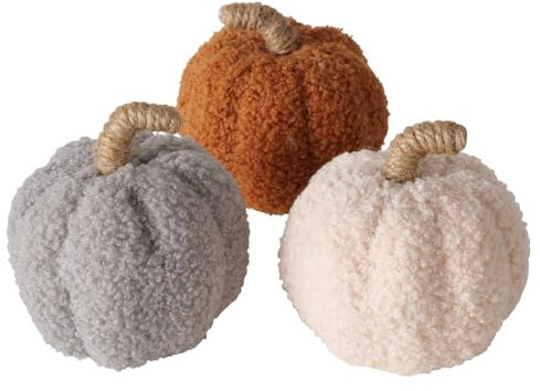 Generisch Boltze Deko Kürbis 3er SetTextil/Plüsch, grau, beige, Rostbraun, 10,5 cm