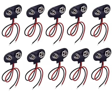 TECHZOCO Conector de batería de 9 V, Cable Adaptador de bateria Arduino, Cable de 200 mm, Conector Tipo T, portapilas 9V, Apto para 1 Pila 6F22, 6HR61, 6LR61 de 9 Voltios, Pack de 10 Unidades