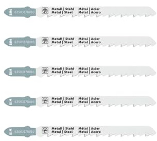Fein Stichsägeblatt für Metall BIM 75 T3 MS SC – 5 Stück, Sägeblätter für Stichsäge F-IRON Jig 26 AS, Stichsägeblätter für metallische Werkstoffe 63503170010