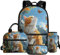 Dolyues Cartoon Cat Backpack for School Cute Kids Bookbag Girls 8-10 Lightweight Large Bookbag with Lunch Box Pencil Case and Water Bottle Cover for Middle School