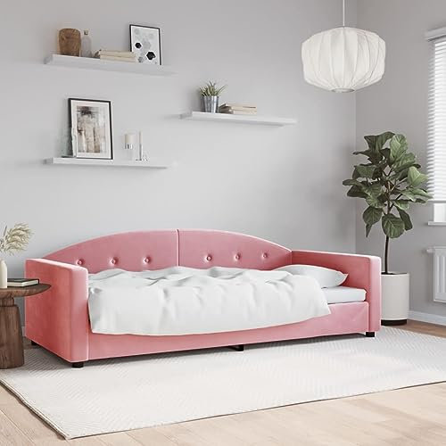 LAPOOH Tagesbett Rosa 90x200 cm Samt, Schlafsofa, Daybed, Bettsofa, Sofa Bed, Sofabett, Schlafcouch, Jugendbett, Bettgestell, Bettcouch - 354139
