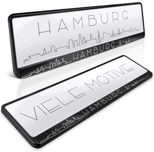 schildEVO 2 Kennzeichenhalter | Hamburg 09 | Moin Hansestadt | Alster | St. Pauli Reeperbahn | HH | Nummernschildhalter | Kennzeichenrahmen | Auto PKW Kfz | DHL-Versand