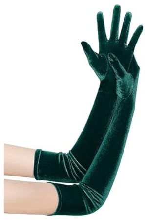 Wisafory Damen Handschuhe Lang Samthandschuhe Ellenbogenlange Party Kostüm Handschuhe Abendhandschuhe Hochzeitshandschuhe für Karneval Halloween Party Kostüm 20er Jahre Verkleidungen grün