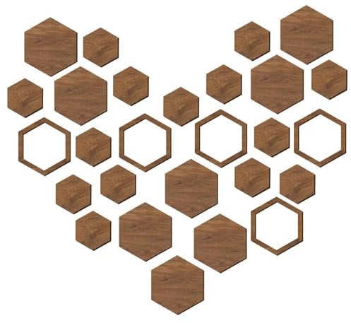 27 Stück Hexagon Wanddeko Set Wood Sechseckige Wandaufkleber Aus Wood Sechseck-Dekorationen Basteln Heimdekoration Sechseck-Wandkunst Für Zuhause Wohnzimmer Schlafzimmer Dekoration