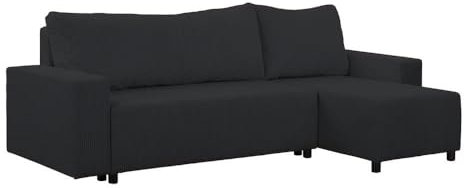 FORNIRO 24 Malaga Ecksofa mit Schlaffunktion und Bettkasten - Sofa mit 3 Sitzen und Robustem Überzug - Schlafcouch L-Form Universal - Modern Couch - 225x130x75 cm - Farben (Schwarz)